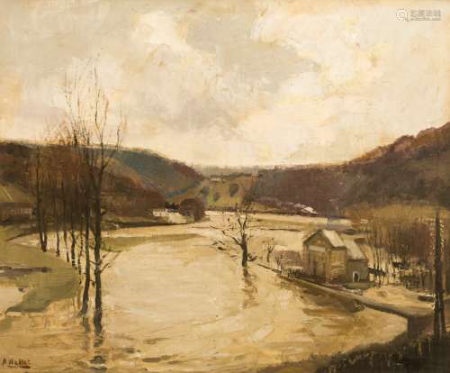 André Haulet (1890-1959) Flooded landscape Oil on canvas. Signed at lower left. - 50 x 61 cm- -
