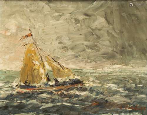 Léon Gambier (1917-2007) Boat on the high seas Oil on panel. Signed at lower right. - 22 x 27.5