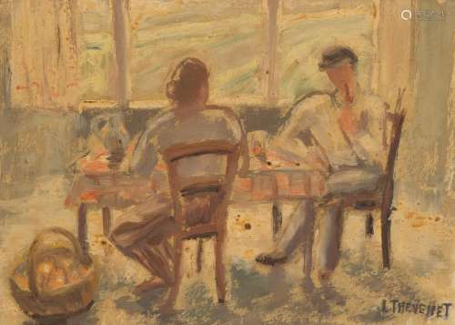 Louis Thevenet (1874-1930) Lunch Oil on panel. Signed at lower right. - 23 x 30.5 cm- -