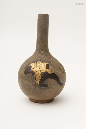 Glazed earthenware vase, Japan, late Edo or early Meiji Shagreen and Taka-maki e lacquer glaze,