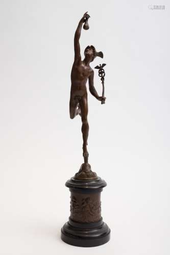Jean de Bologne (1529-1608), according to Mercury Bronze sculpture with brown patina. Black marble