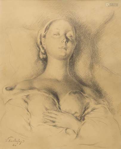 Leonide Frechkop (1897-1982) (Russian school) Intimacy Drawing. Signed at left and dated 1940.