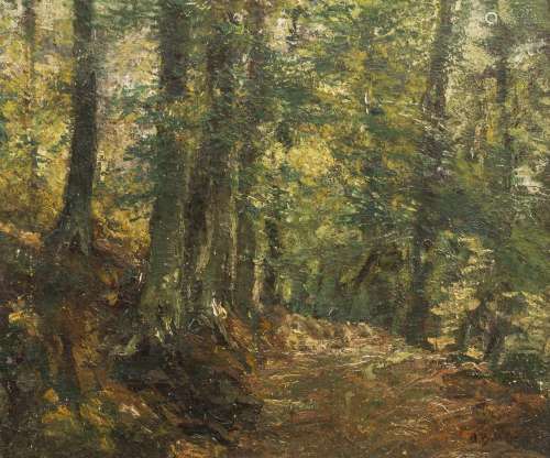 Alfred T. Bastien (1873-1955) Walk in the forest Oil on canvas. Signed at lower right - 57 x 66.5