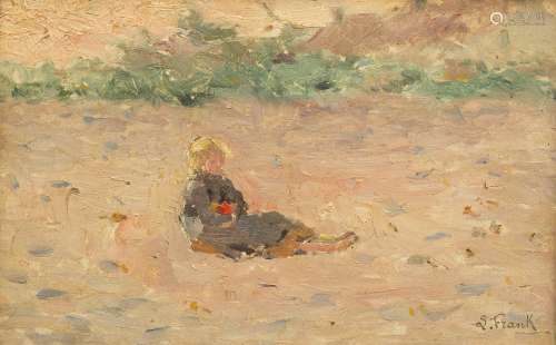 Lucien Frank (1857-1920) Girl on the dunes Oil on panel signed 'L. Frank' at lower right. A
