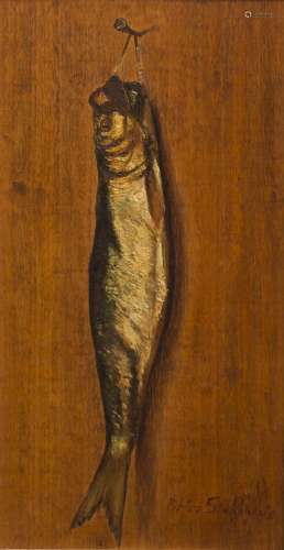 Pieter Stobbaerts (1865-1948) Trompe l'œil of a trout Oil on panel. Signed. - 36 x 19 cm- -