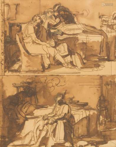 Francesco Nenci (1780-1850) Classic scene, study Ink and ink wash on paper, inscription at upper