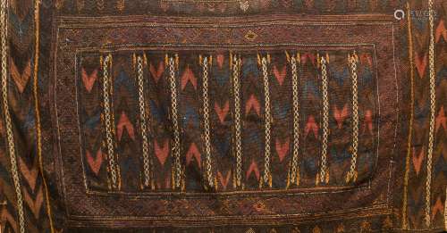 Western Afghanistan Kilim Baluch, circa 1920 Wool with brown background and pink and blue