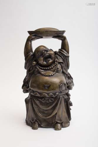 Laughing Buddha Bronze. - H: 40 cm- -