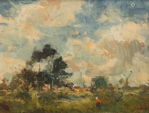 Lucien Frank (1857-1920) Landscape in Tervuren In a moulded giltwood frame. - 26 x 35 cm- -