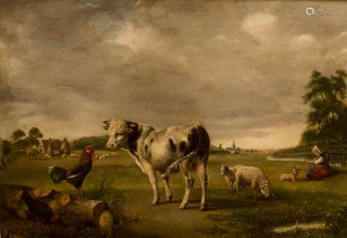 Louis-Pierre Verwée (1807-1877) Farm animal landscape Oil on panel signed at lower left. Louis-