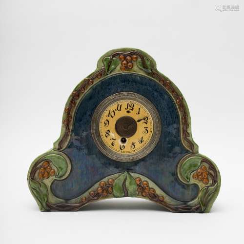 Early 20th century Belgian work Clock Ceramic (probably Torhout) decorated with berry-laded