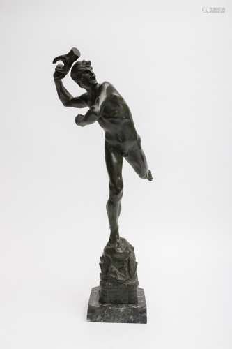 Jef Lambeaux (1852 - 1908) Sylvius Brabo (Antwerp) Bronze sculpture with dark green patina. Sea