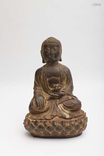 Amida Buddha In bhumisparsa mudra (earth witness position), holding a lotus flower in the left