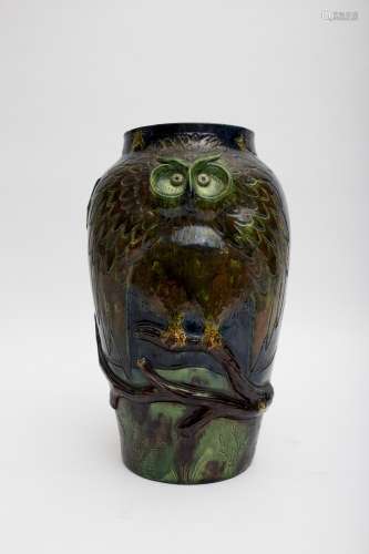 Torhout Owl in a starry sky Large ceramic vase with polychrome enamelled glaze, with relief and