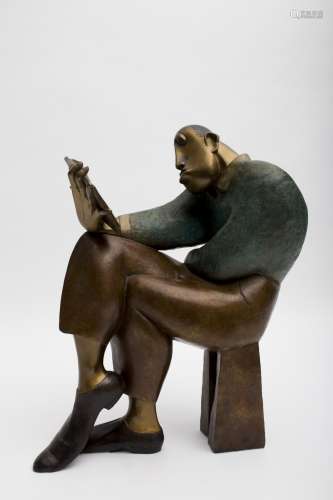 Hélène Labrie (Born in 1956) Doctus Cum Libro Bronze sculpture with many patinas. Signed and