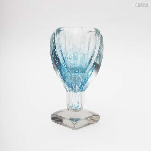 Maurice Marinot (1882-1960) Large cup Transparent glass with turquoise colouring and fine bubbles