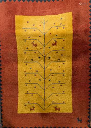 Nomad rug Red and yellow wool depicting the tree of life. Tag on the back. - 177 x 123 cm - -