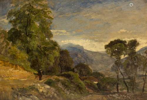 Théodore Fourmois (1814-1871) Landscape painted en plein air, in the style of Barbizon Oil on panel.