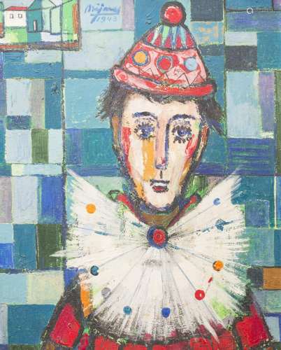 José Maria Mijares (1921-2004) (Cuban School) Modern clown Oil on panel. Signed and dated 1943 at