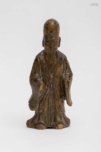 Wood statuette representing the Immortal Shou Traces of polychrome. China, antique work. Some