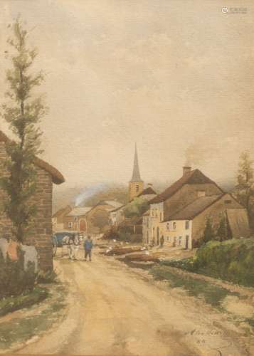 Alexandre Homo (1840-1889) View of Chatillon (Luxembourg) Watercolour on paper. Signed 'Alex Homo'