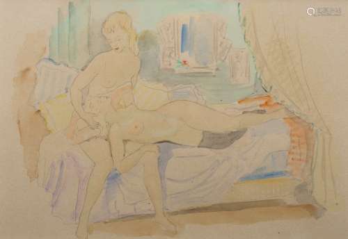 George Conrardy (1908-1978) The two friends Watercolour, graphite, and graphite preparatory drawing.