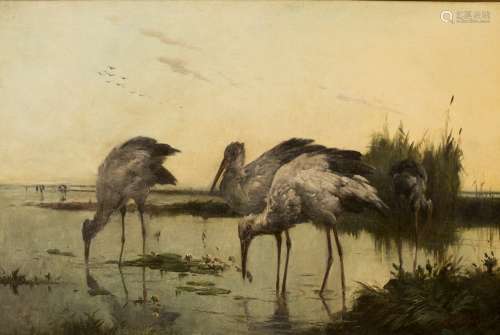 Louis Dubois (1830-1880) The Storks Oil on canvas. Signed at lower right. An analogous work entitled