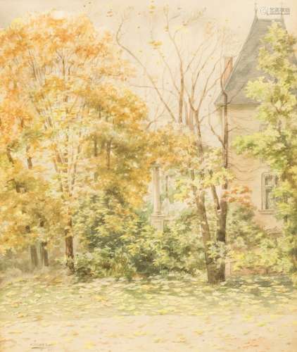 Marcelle Gudin Castle, seen from the garden Watercolour on paper. Signed, dated 1899 at lower