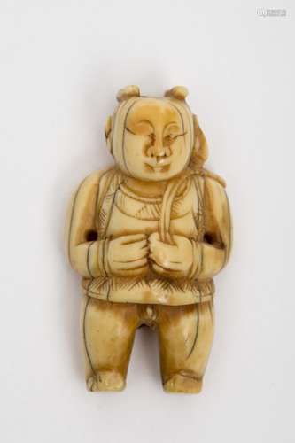 Netsuke Ivory, representing a merchant. Lovely patina from use. China or Japan (Edo period). - L: