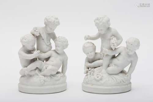 Sevres Two groups Biscuit, depicting cherubim. Mark under the base. - H: 15 cm- -