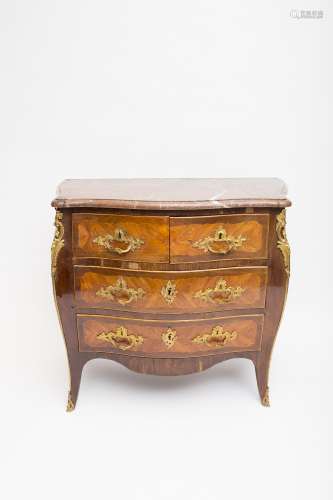 Louis XV-period bureau Rosewood and violet wood marquetry, three curved sides, arched feet, with