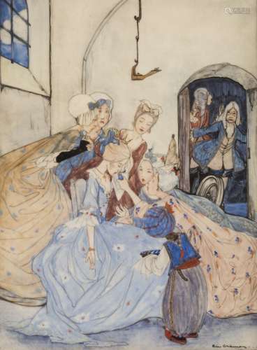 Rie Cramer (1887-1977, Netherlands) Lady fainting Watercolour. Signed at lower right. Rie Cramer was