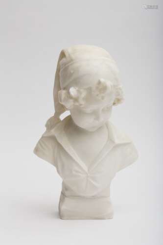 Adolfo Cipriani (Active from 1880-1930) Child in nightcap Alabaster sculpture. Signed Minor