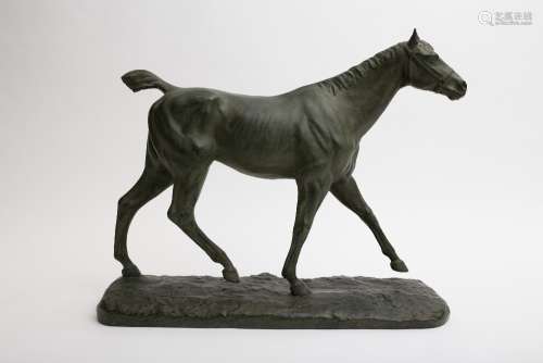 Maurice De Mathelin de Papigny (1854-1905) Horse walking, 1900 Bronze sculpture with green patina.