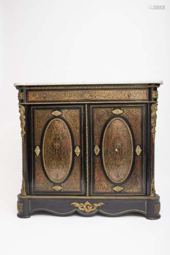 Napoleon III Cabinet Boulle marquetry, opens with two doors, faceted sides adorned with caryatids,