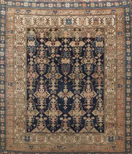 Rug Wool with blue background and geometric pattern. - 135 x 120 cm - -
