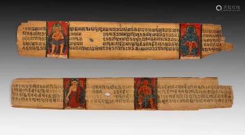 Deux pages de sutra, à décor d’un bouddha et de pe...;