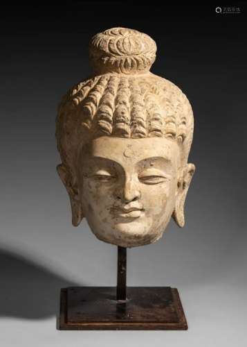Tête de bouddha, en stuc. H :23.8 cm. GANDHARA (Ie...;