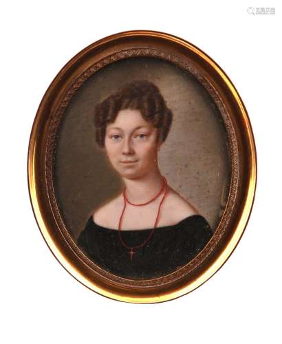 λ German School 19th CenturyPortrait miniature of Augusta Eleonara von Reutter, wearing a black