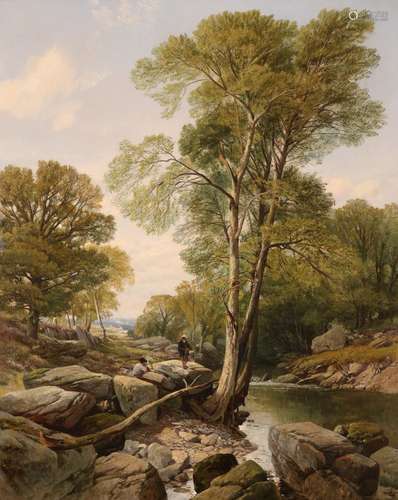 Frederick William Hulme (1816-1884)Fishermen in a rocky river landscapeSigned and dated 1878Oil on