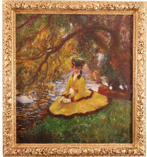 Gaston La Touche (French 1854-1913)Amazone assise au bord d'un étang Signed, inscribed St. C and