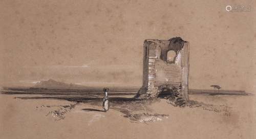 Edward Lear (1812-1888)Desert landscape with ruinSigned and dated 1846Pencil heightened with white