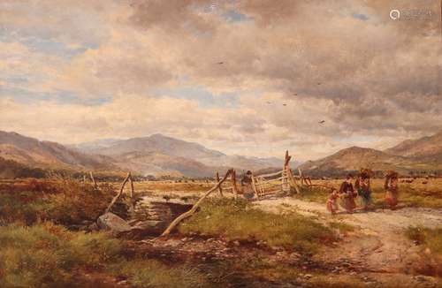 John Syer RI (1815-1855)Figures on a track with mountains in the distanceOil on canvas87.5 x