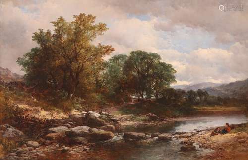 John Syer RI (1815-1885)Figures resting on a bank, possibly the river LluwySigned and dated