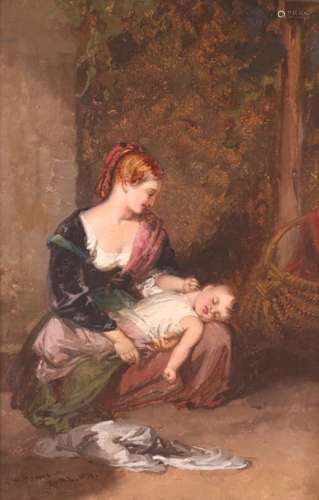 Penry Williams (British 1798-1885)A mother with her sleeping child restingSigned, dated 1838 and