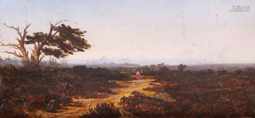 English School early 19th CenturyView of a city and heath with a castle and churches beyondInscribed