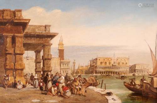 Edward Pritchett (1808-1894)View from the Dogana of the Doge's Palace, Venice, with merchants and