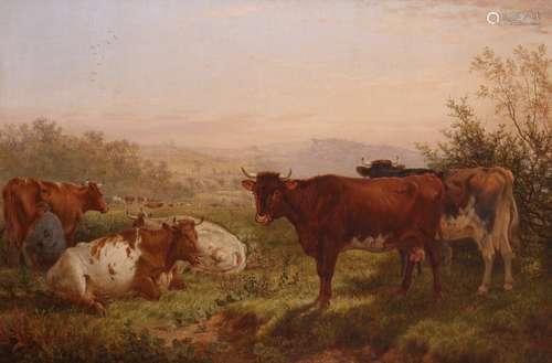 James Baldock (1825-1898)Cattle in a landscape with a milkmanSigned and dated 1892Oil on canvas61