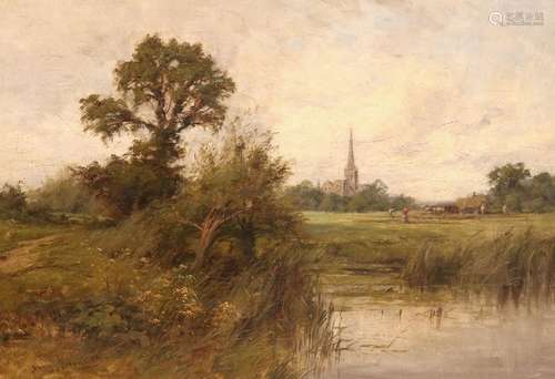 Henry John Kinnaird (1861-1929)Salisbury Cathedral from the water meadowsSignedOil on canvas35 x