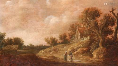 Follower of Jan van Goyen An elderly couple conversing in a landscapeDated 16*8Oil on panel30.5 x